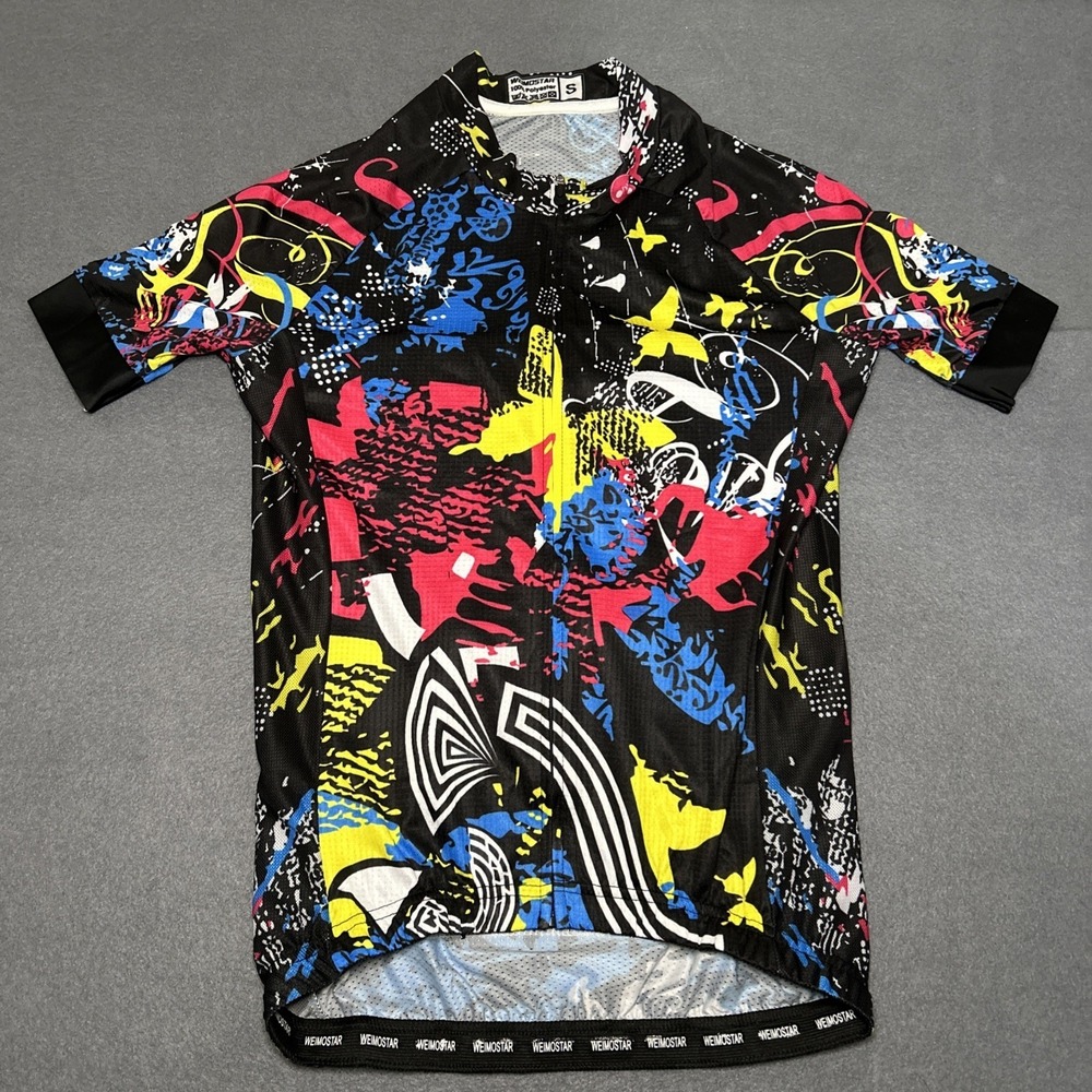 Weimostar Men's S Cycling Jersey Abstract Graffiti Print Full Zip Short Sleeve